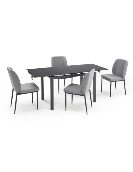 JASPER Zestaw Stół Rozkładany 110-170 cm + 4 Krzesła Czarny/Popielaty