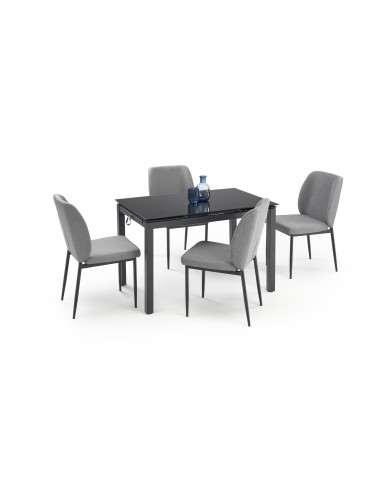 JASPER Zestaw Stół Rozkładany 110-170 cm + 4 Krzesła Czarny/Popielaty