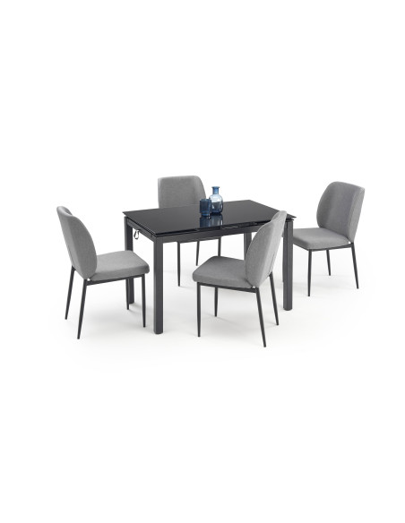 JASPER Zestaw Stół Rozkładany 110-170 cm + 4 Krzesła Czarny/Popielaty