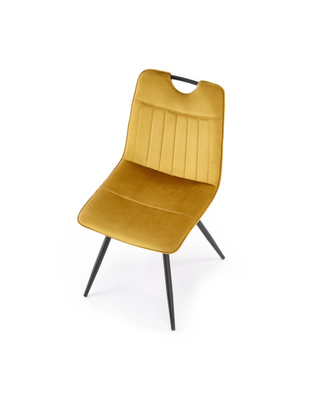 K521 Krzesło z Uchwytem Musztardowe Pasy Velvet - Ciepły Akcent i Styl