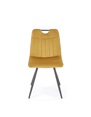 K521 Krzesło z Uchwytem Musztardowe Pasy Velvet - Ciepły Akcent i Styl