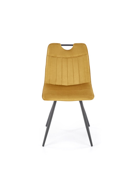 K521 Krzesło z Uchwytem Musztardowe Pasy Velvet - Ciepły Akcent i Styl