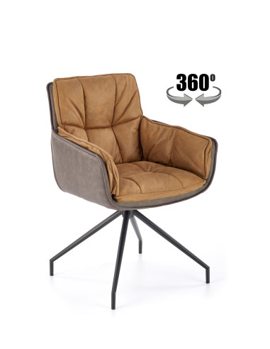 K523 Krzesło Obrotowe 360° Brązowo-Ciemnobrązowe, Tkanina/Eko-skóra