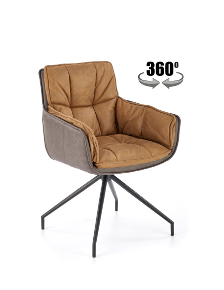 K523 Krzesło Obrotowe 360° Brązowo-Ciemnobrązowe, Tkanina/Eko-skóra