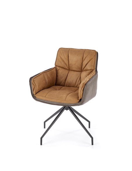 K523 Krzesło Obrotowe 360° Brązowo-Ciemnobrązowe, Tkanina/Eko-skóra