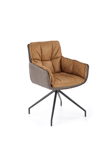 K523 Krzesło Obrotowe 360° Brązowo-Ciemnobrązowe, Tkanina/Eko-skóra