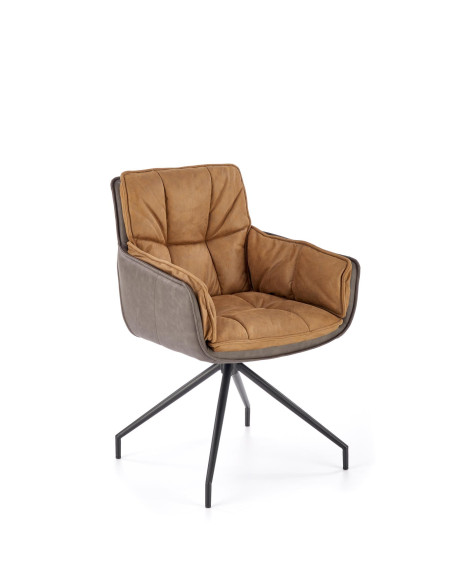 K523 Krzesło Obrotowe 360° Brązowo-Ciemnobrązowe, Tkanina/Eko-skóra