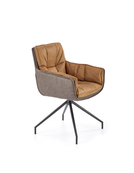 K523 Krzesło Obrotowe 360° Brązowo-Ciemnobrązowe, Tkanina/Eko-skóra