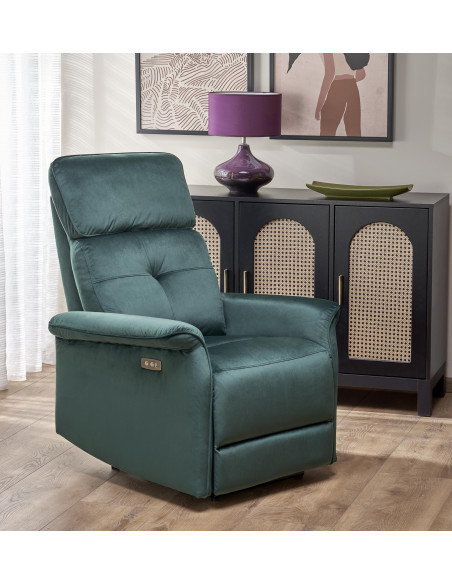 SEMIR fotel z funkcja elektrycznego rozkładania / gniazdo USB, ciemny zielony