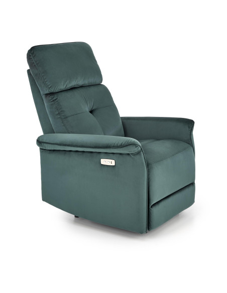 SEMIR fotel z funkcja elektrycznego rozkładania / gniazdo USB, ciemny zielony