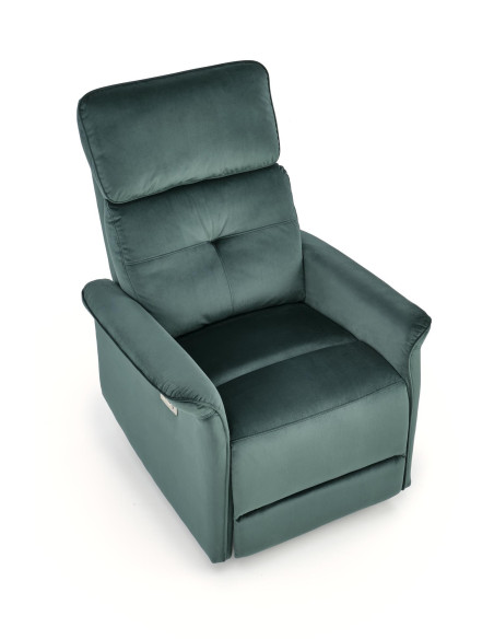 SEMIR fotel z funkcja elektrycznego rozkładania / gniazdo USB, ciemny zielony