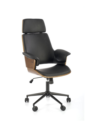 WEBER Fotel Obrotowy Eco Skóra/Drewno - Orzech/Czarny - Elegancki Design