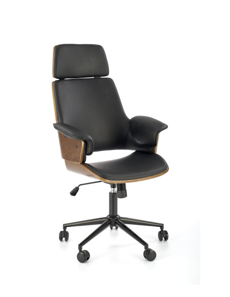 WEBER Fotel Obrotowy Eco Skóra/Drewno - Orzech/Czarny - Elegancki Design