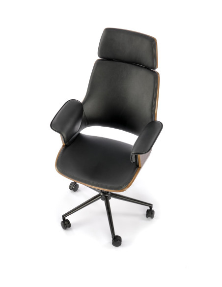 WEBER Fotel Obrotowy Eco Skóra/Drewno - Orzech/Czarny - Elegancki Design