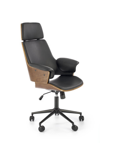 WEBER Fotel Obrotowy Eco Skóra/Drewno - Orzech/Czarny - Elegancki Design