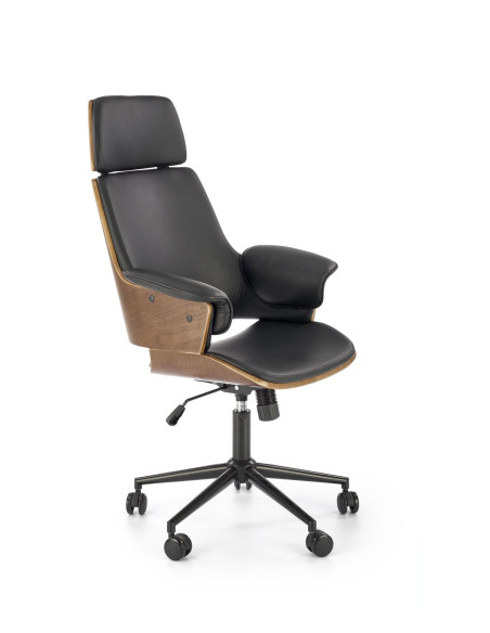 WEBER Fotel Obrotowy Eco Skóra/Drewno - Orzech/Czarny - Elegancki Design