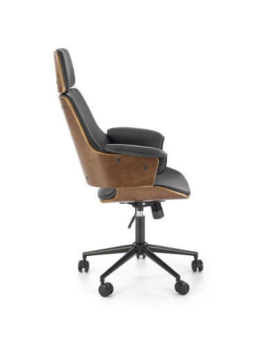 WEBER Fotel Obrotowy Eco Skóra/Drewno - Orzech/Czarny - Elegancki Design