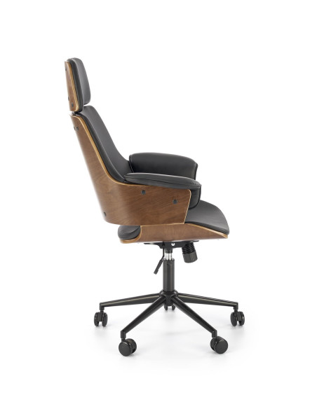 WEBER Fotel Obrotowy Eco Skóra/Drewno - Orzech/Czarny - Elegancki Design