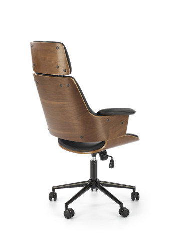 WEBER Fotel Obrotowy Eco Skóra/Drewno - Orzech/Czarny - Elegancki Design