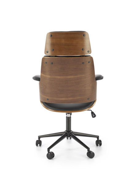 WEBER Fotel Obrotowy Eco Skóra/Drewno - Orzech/Czarny - Elegancki Design