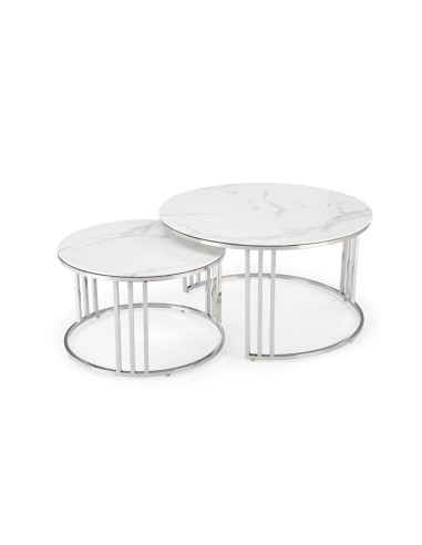 MERCURY 2 zestaw 2 ław, stelaż - srebrny, szkło - biały marmur (1p 1szt)