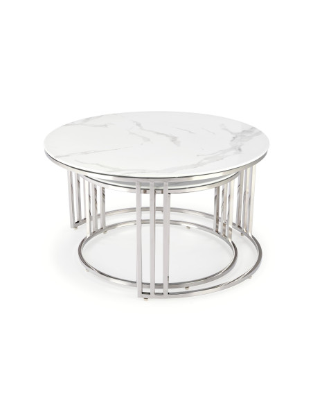 MERCURY 2 zestaw 2 ław, stelaż - srebrny, szkło - biały marmur (1p 1szt)