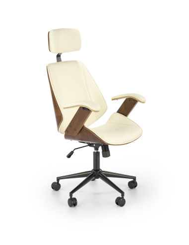 IGNAZIO Fotel Orzechowo/Kremowy - Eco Skóra, Komfort i Drewniane Akcenty