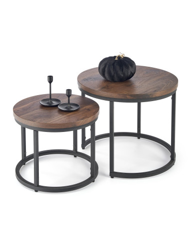 OREO Zestaw 2 Ław Okrągłych Fi53/Fi43 cm Orzechowy/Czarny - Stylowe
