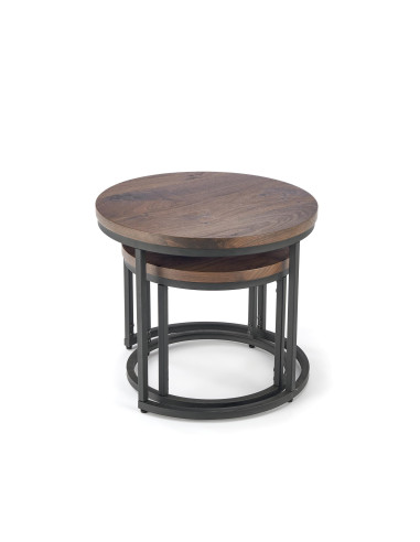 OREO Zestaw 2 Ław Okrągłych Fi53/Fi43 cm Orzechowy/Czarny - Stylowe