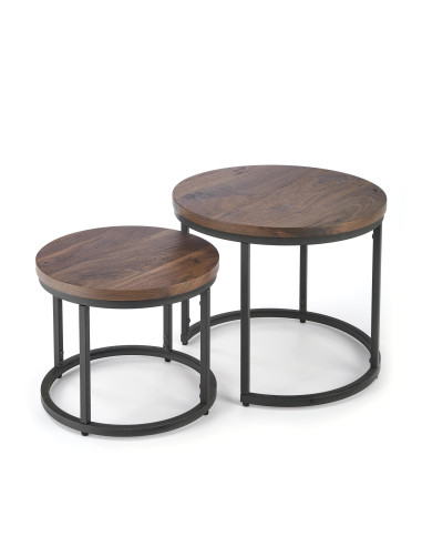 OREO Zestaw 2 Ław Okrągłych Fi53/Fi43 cm Orzechowy/Czarny - Stylowe