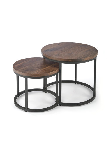 OREO Zestaw 2 Ław Okrągłych Fi53/Fi43 cm Orzechowy/Czarny - Stylowe