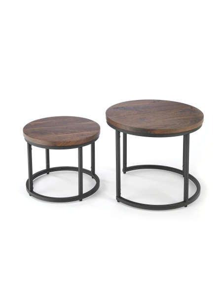 OREO Zestaw 2 Ław Okrągłych Fi53/Fi43 cm Orzechowy/Czarny - Stylowe