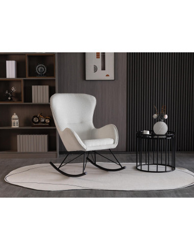 LIBERTO_3 Fotel Bujany Biały/Czarny Tkanina Boucle - Kontrast i Wygoda