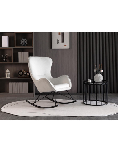 LIBERTO_3 Fotel Bujany Biały/Czarny Tkanina Boucle - Kontrast i Wygoda