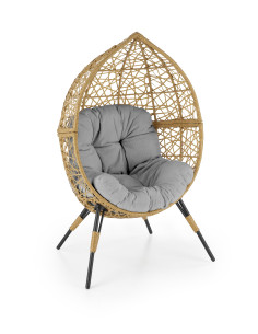 OSKAR Fotel Ogrodowy Na Nóżkach Rattan / Jasny Popiel - Relaks na Zewnątrz