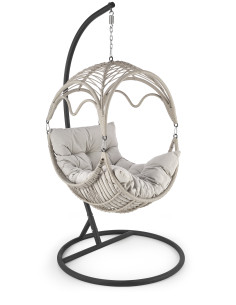 RASMUS Fotel Ogrodowy Wiszący Jasny Popiel, Rattan - Przestrzeń i Światło