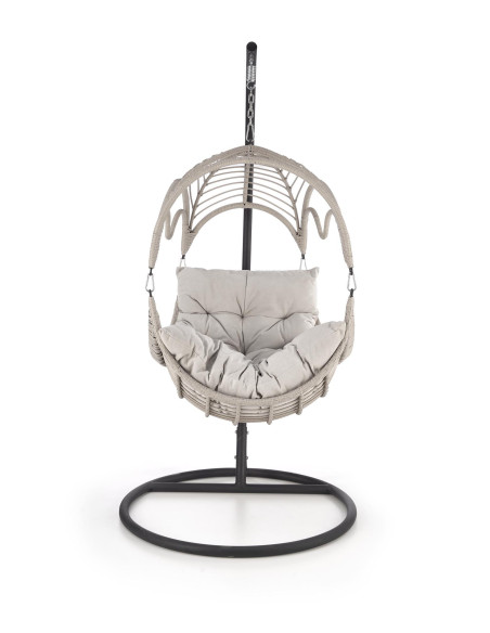 RASMUS Fotel Ogrodowy Wiszący Jasny Popiel, Rattan - Przestrzeń i Światło