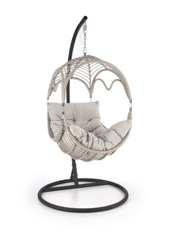 RASMUS Fotel Ogrodowy Wiszący Jasny Popiel, Rattan - Przestrzeń i Światło