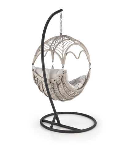 RASMUS Fotel Ogrodowy Wiszący Jasny Popiel, Rattan - Przestrzeń i Światło