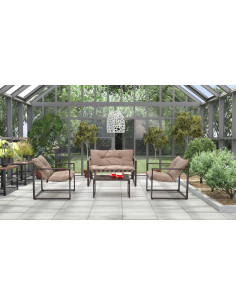 SHARK Zestaw Ogrodowy, Sofa + 2 Fotele + Ława Szklana - Nowoczesność i Styl 2