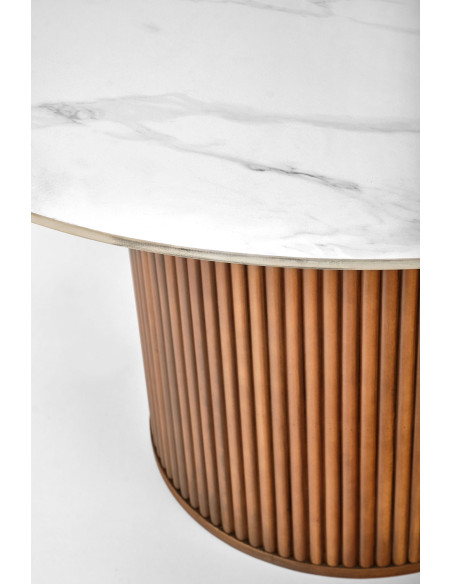 BRUNO Stół Okrągły fi120/76 cm Biały Marmur/Orzechowy - Klasyka i Elegancja