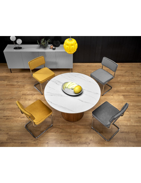 BRUNO Stół Okrągły fi120/76 cm Biały Marmur/Orzechowy - Klasyka i Elegancja