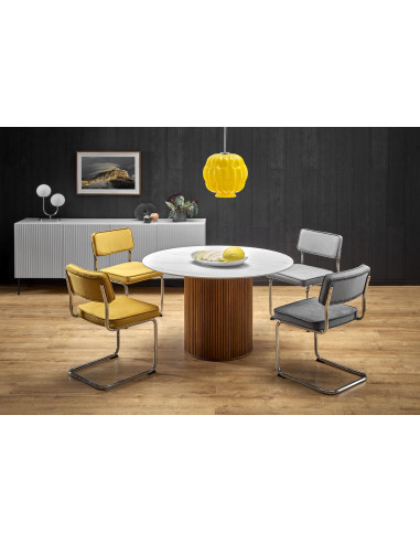 BRUNO Stół Okrągły fi120/76 cm Biały Marmur/Orzechowy - Klasyka i Elegancja