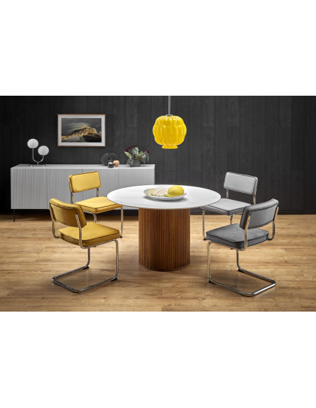 BRUNO Stół Okrągły fi120/76 cm Biały Marmur/Orzechowy - Klasyka i Elegancja