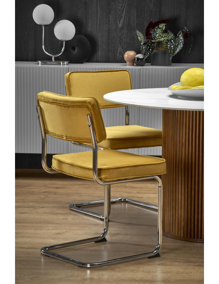 BRUNO Stół Okrągły fi120/76 cm Biały Marmur/Orzechowy - Klasyka i Elegancja