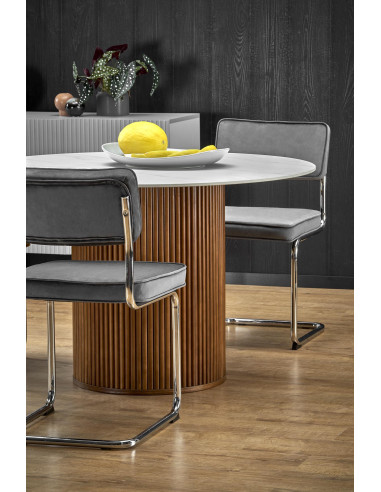 BRUNO Stół Okrągły fi120/76 cm Biały Marmur/Orzechowy - Klasyka i Elegancja