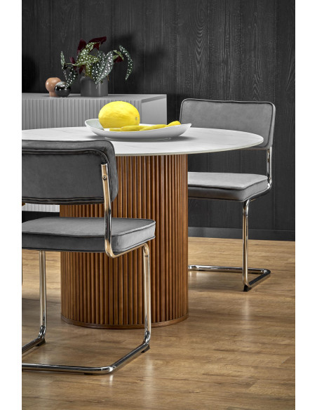 BRUNO Stół Okrągły fi120/76 cm Biały Marmur/Orzechowy - Klasyka i Elegancja