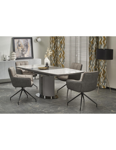 DANCAN Stół Rozkładany 160-220cm Ceramika Biały Marmur/Popielaty - Elegancja