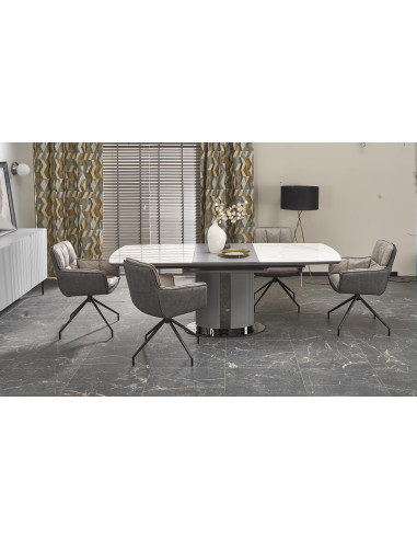 DANCAN Stół Rozkładany 160-220cm Ceramika Biały Marmur/Popielaty - Elegancja