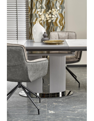 DANCAN Stół Rozkładany 160-220cm Ceramika Biały Marmur/Popielaty - Elegancja